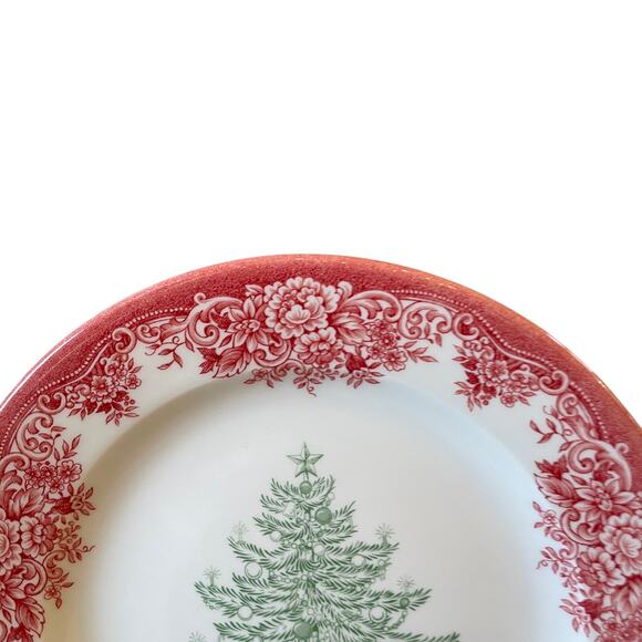 4pc Royal Stafford CHRISTMAS TREE Porcelain Salad Plates 8.5" Red Green NEW - Picture 3 of 12